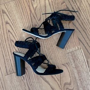 BCBGeneration suede black lace up braided heels. Size 7.5